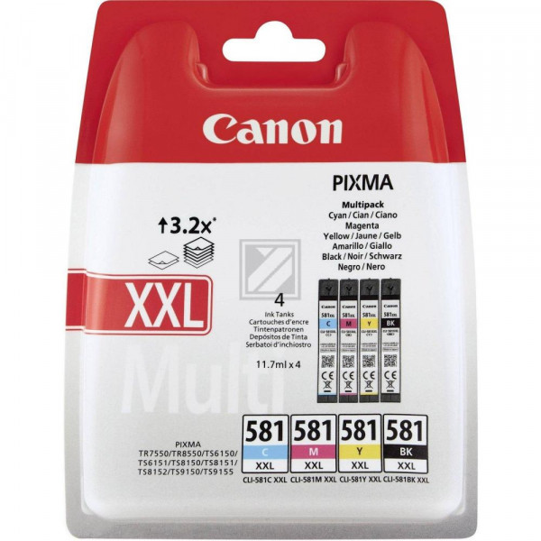 Canon Tintenpatrone gelb cyan magenta schwarz (1998C005, CLI-581BKXXL CLI-581CXXL CLI-581MXXL CLI-581YXXL)