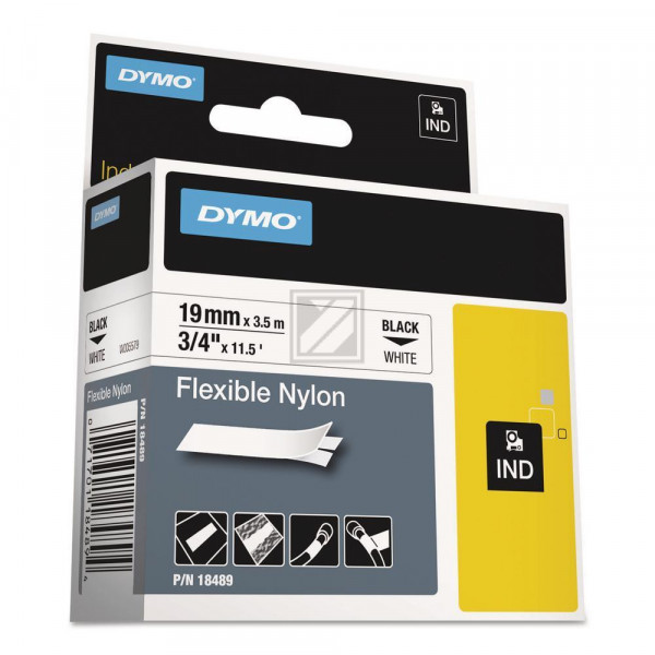 Dymo Rhino Nylon flexibel 19 mm 3,5 m schwarz auf weiß