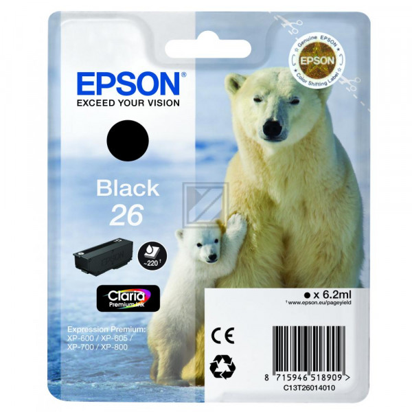 Epson Tintenpatrone schwarz (C13T26014012, T2601)