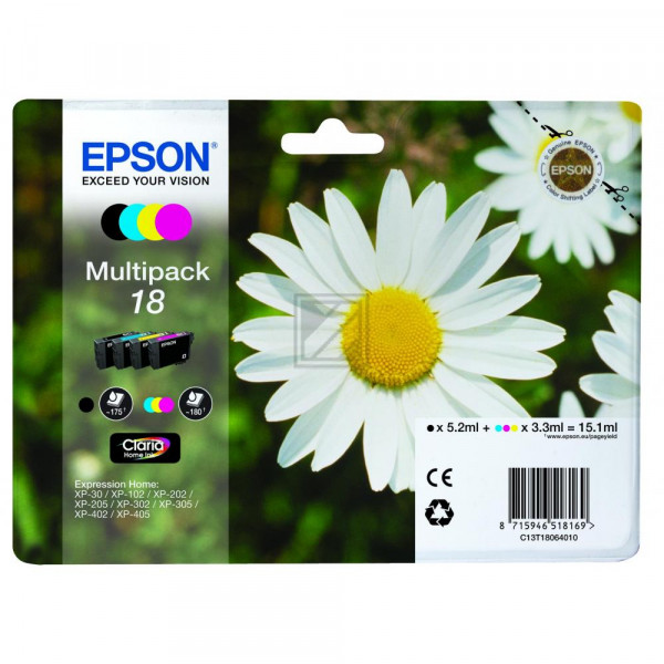 Epson Tintenpatrone gelb cyan magenta schwarz (C13T18064010, T1806)