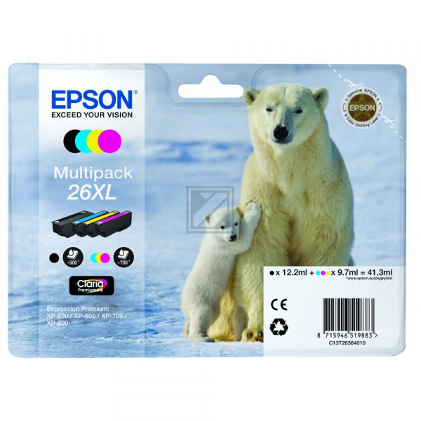 Epson Tintenpatrone gelb cyan magenta schwarz HC (C13T26364010, T2636)