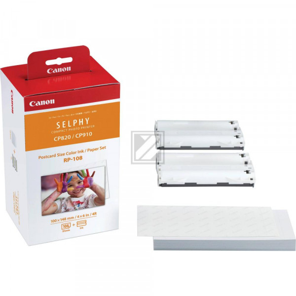 Canon Fotopapier 100x150mm Thermo-Transfer-Rolle + Papier weiß farbig (8568B001, RP-108)