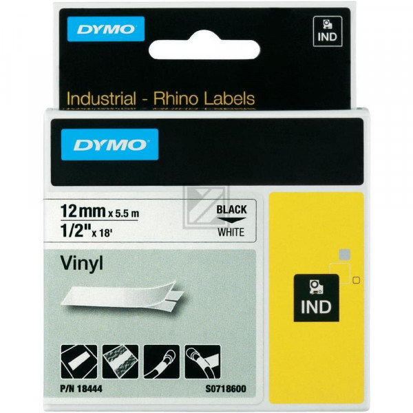 Dymo Farbiges Vinylband 12,0mm schwarz/weiß (18444)