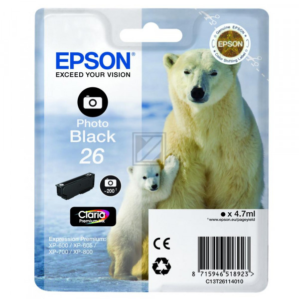 Epson Tintenpatrone Photo-Tinte photo schwarz (C13T26114012, T2611)