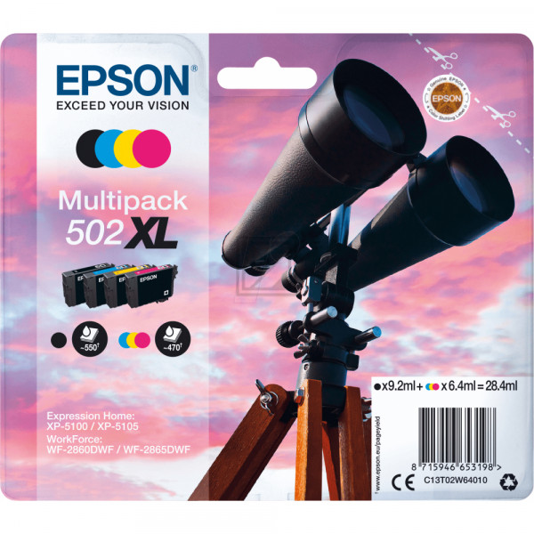 Epson Tintenpatrone gelb cyan magenta schwarz HC plus (C13T02W64010, 502XL)