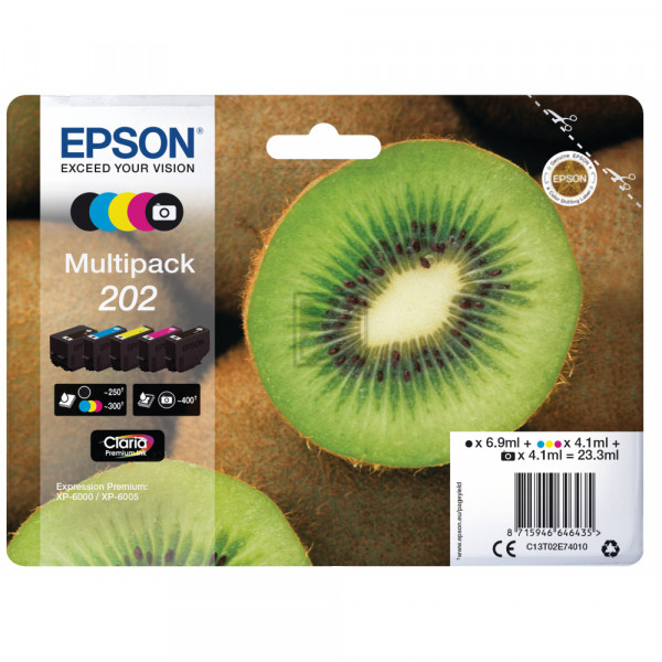 Epson Tintenpatrone gelb, cyan, magenta, schwarz, schwarz photo SC (C13T02E74020, 202)