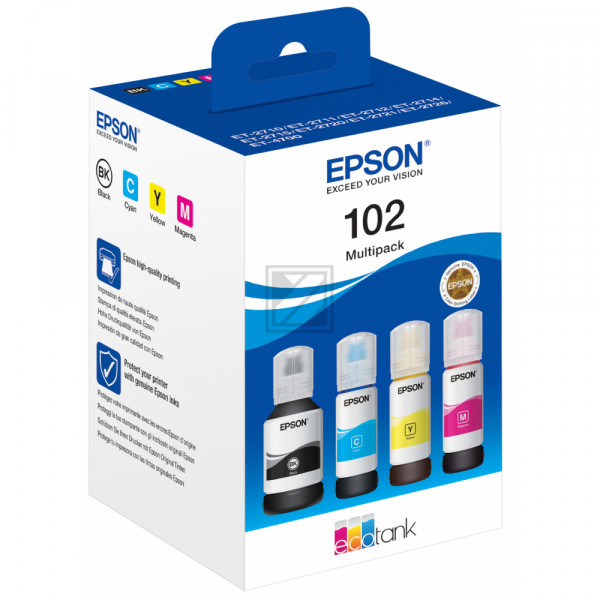 Epson Tintennachfüllfläschchen gelb, cyan, schwarz, magenta (C13T03R640, 102)