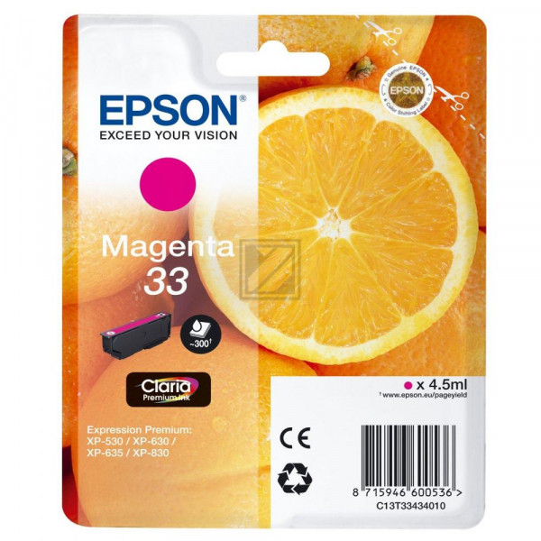 Epson Tintenpatrone with secure magenta (C13T33434022, T3343)