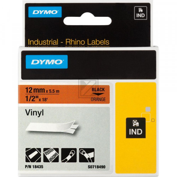 Dymo Farbiges Vinylband 12,0mm schwarz/orange (18435)