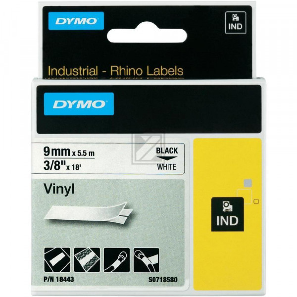 Dymo Farbiges Vinylband 9,0mm schwarz/weiß (18443)