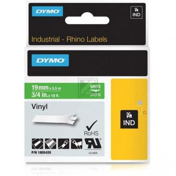 Dymo Schriftbandkassette 19,0mm (Vinyl) weiß/grün (1805420)