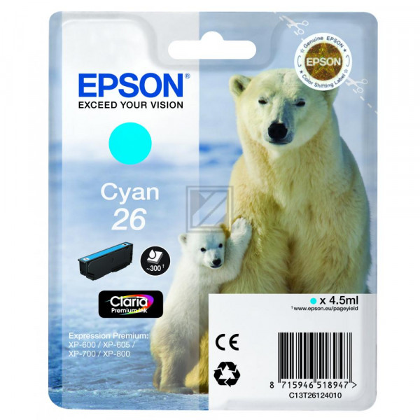 Epson Tintenpatrone cyan (C13T26124010, T2612)