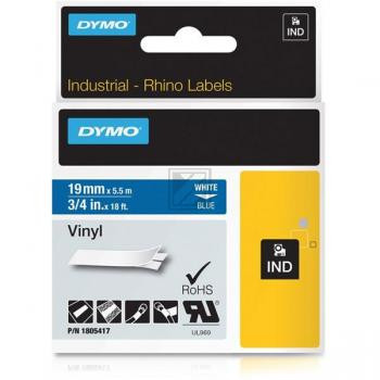 Dymo Schriftbandkassette 19,0mm (Vinyl) weiß/blau (1805417)