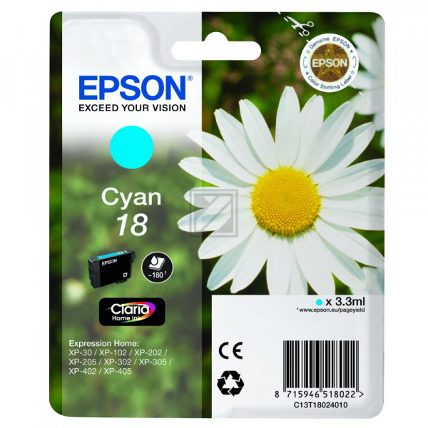 Epson Tintenpatrone cyan (C13T18024012, T1802)