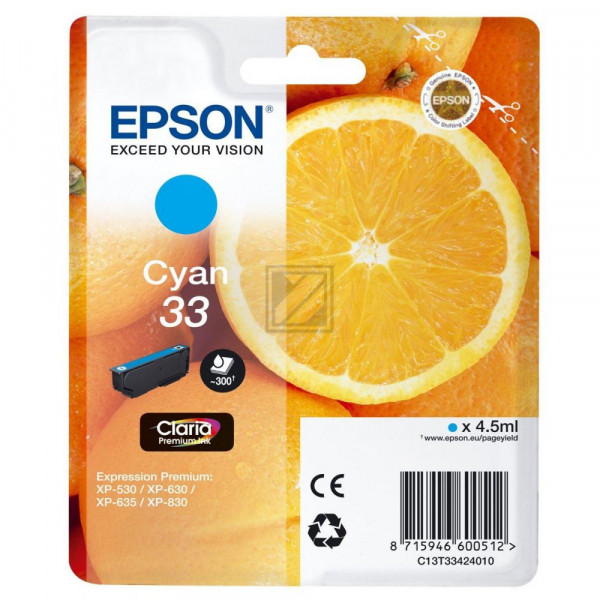 Epson Tintenpatrone with secure cyan (C13T33424022, T3342)