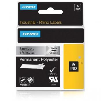 Dymo permanentes Polyesterband 6,0mm schwarz/silber metallic (1805441)