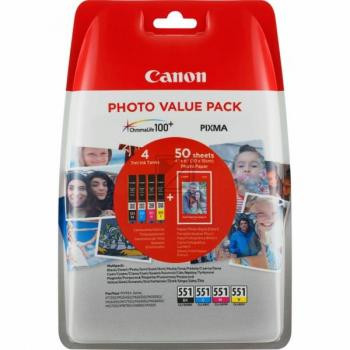 Canon Tintenpatrone Fotopapier Hochglanz DIN A4 gelb cyan magenta schwarz (6508B005, CLI-551BK CLI-551C CLI-551M CLI-551Y)