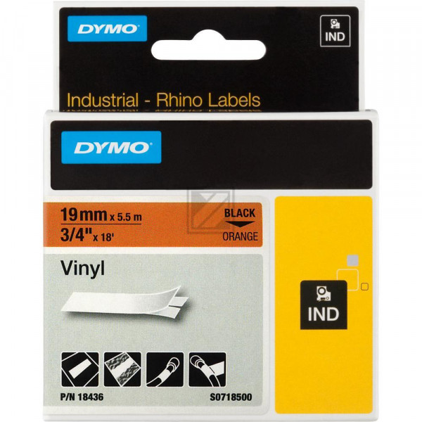 Dymo Farbiges Vinylband 19,0mm schwarz/orange (18436)