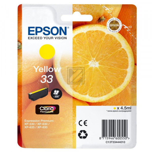 Epson Tintenpatrone with secure gelb (C13T33444022, T3344)