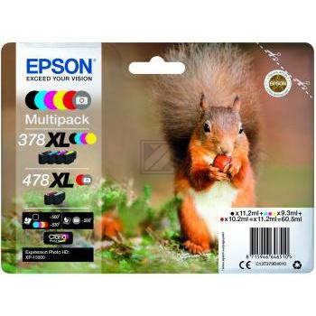 Epson Tintenpatrone gelb cyan grau magenta schwarz rot HC (C13T379D4010, 3 x 378XL 2 x 478XL)