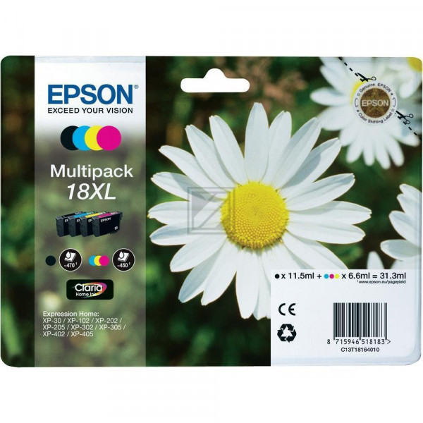 Epson Tintenpatrone gelb cyan magenta schwarz HC (C13T18164012, T1816)